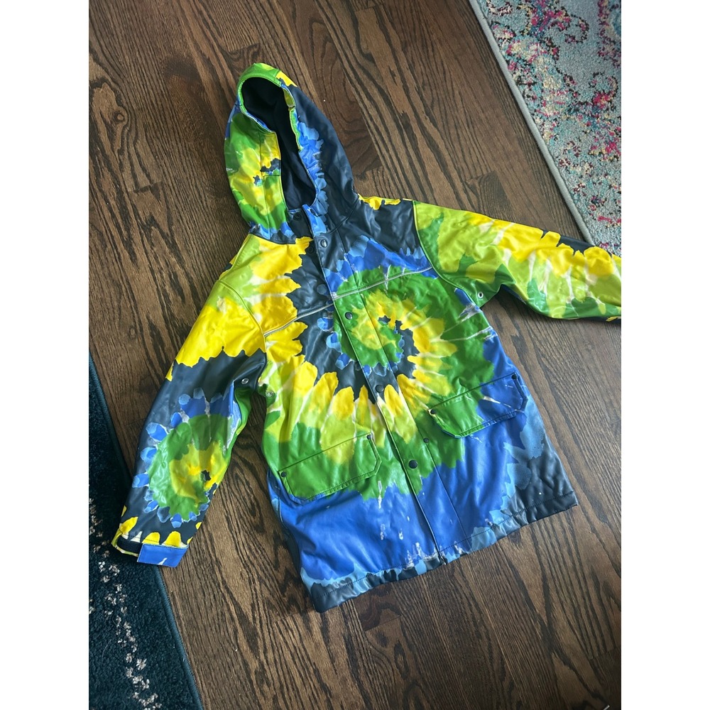 Lands' End Rain Jacket Multi Tie Dye Hooded Waterproof Coat Kids M 5-6